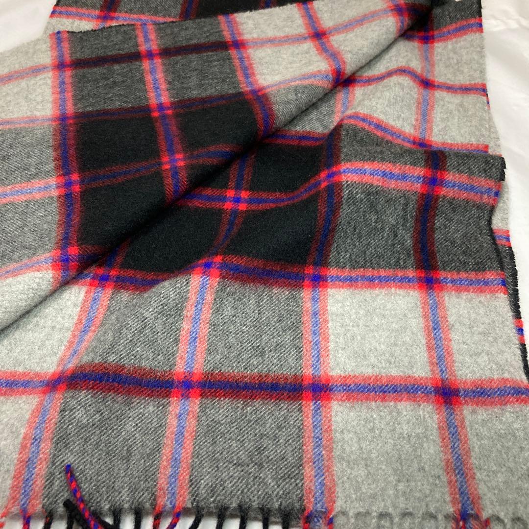 ジョンストンズ カシミヤ100％ 中判ストール グレー チェック 国内正規品