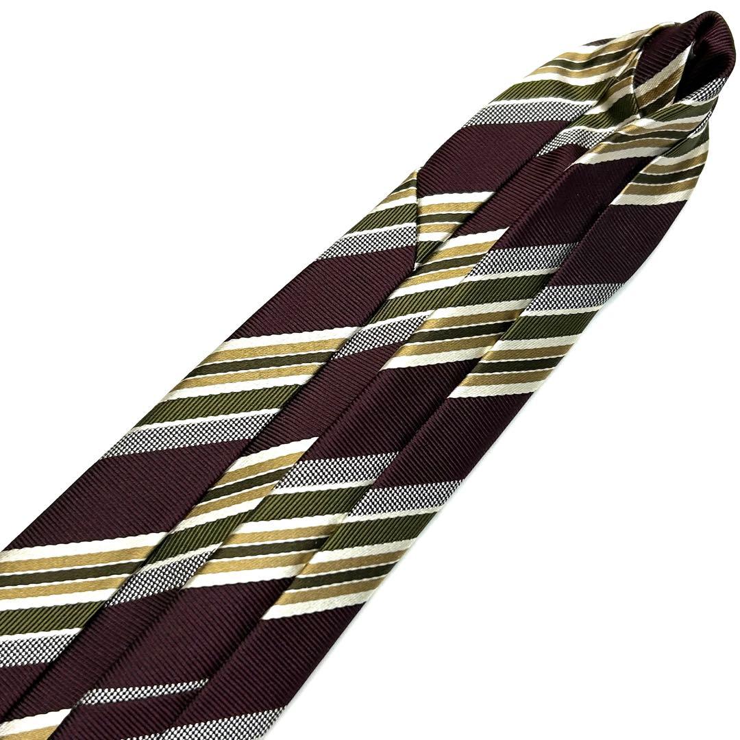 【未使用に近い✨】プラダ ネクタイ ワインレッド ストライプ 肉厚生地 シルク