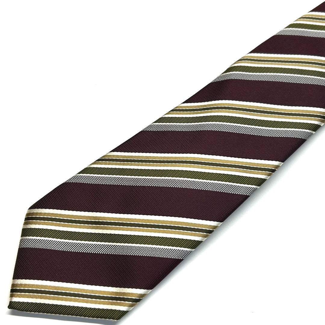 【未使用に近い✨】プラダ ネクタイ ワインレッド ストライプ 肉厚生地 シルク