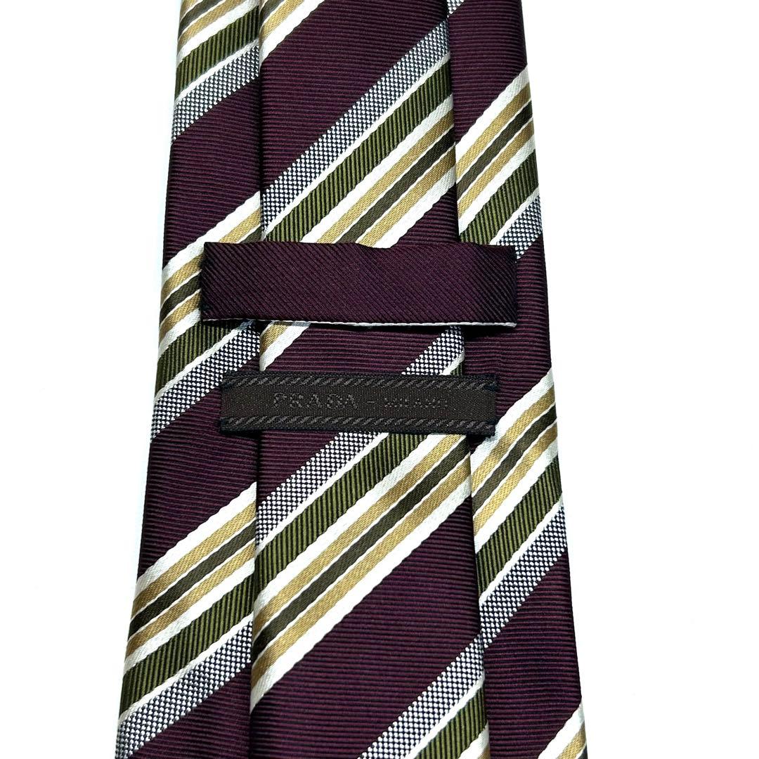 【未使用に近い✨】プラダ ネクタイ ワインレッド ストライプ 肉厚生地 シルク