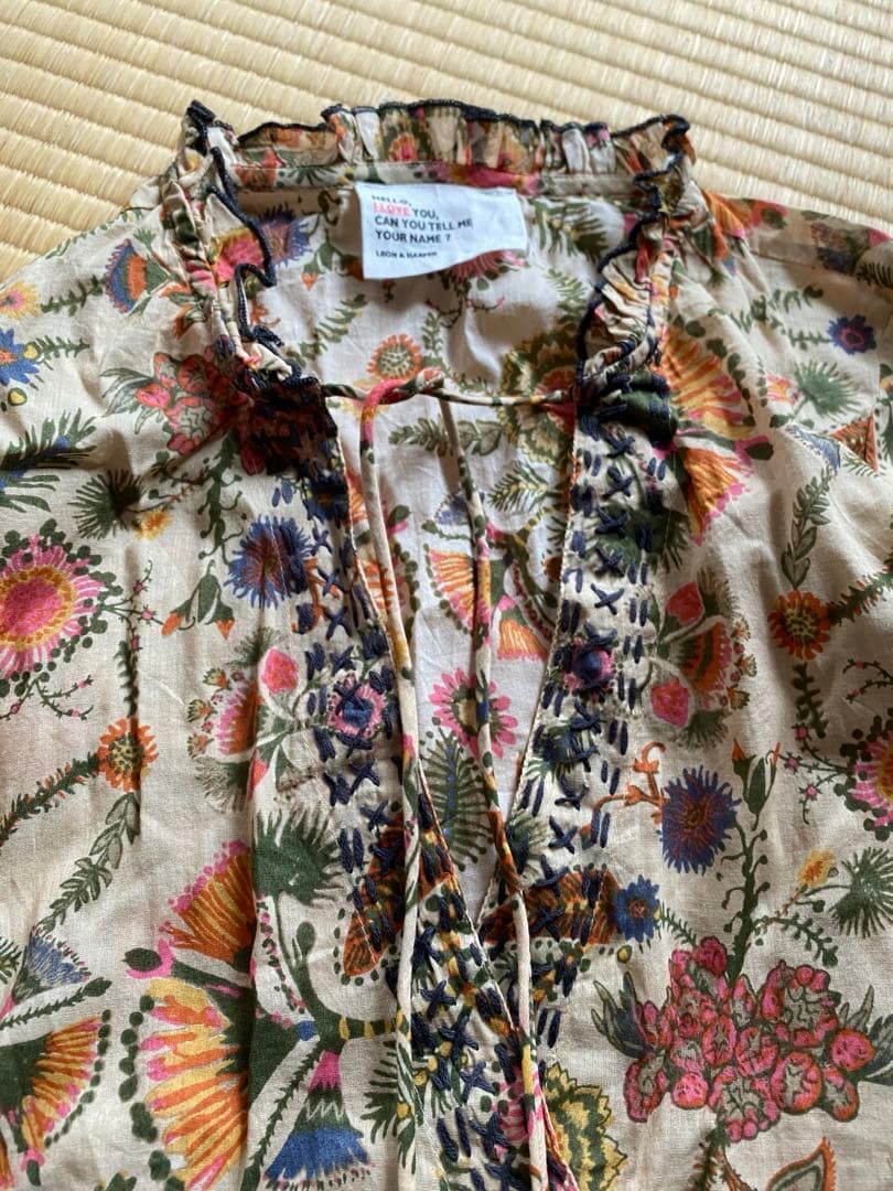 花柄ロングドレス 長袖 フリル付き