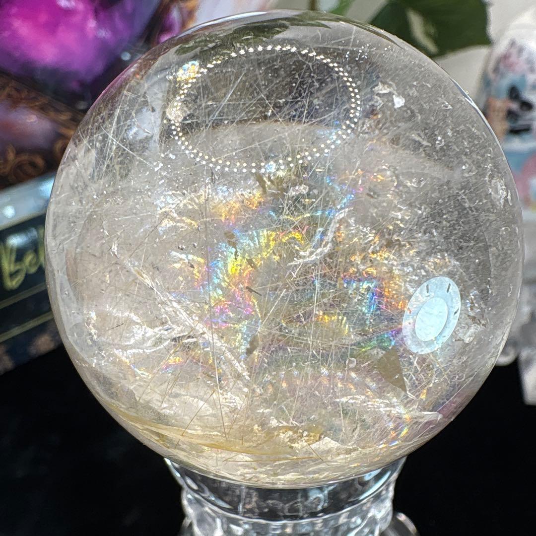 高品質 シルバーゴールドルチルクォーツスフィアNo.2638