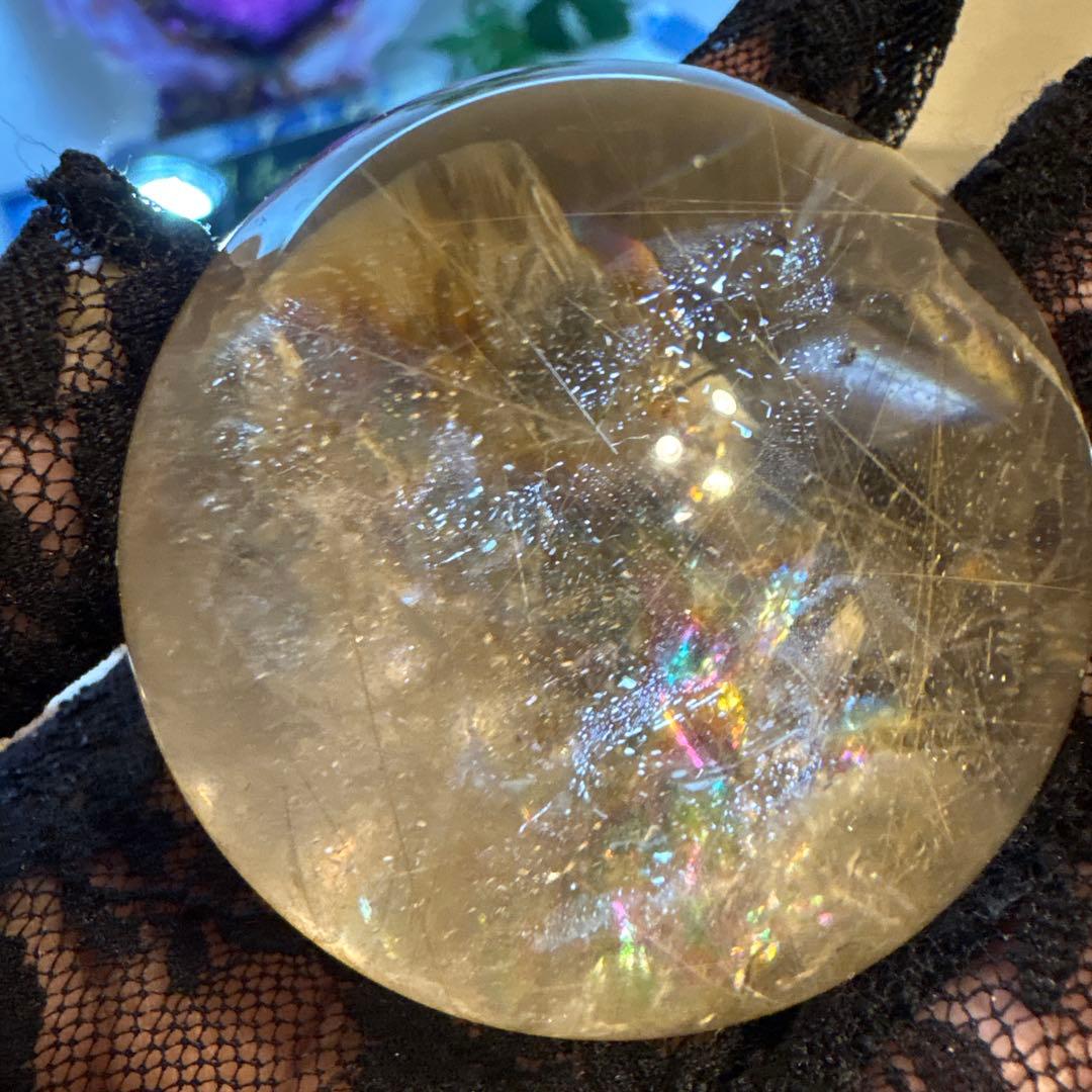 高品質 シルバーゴールドルチルクォーツスフィアNo.2638