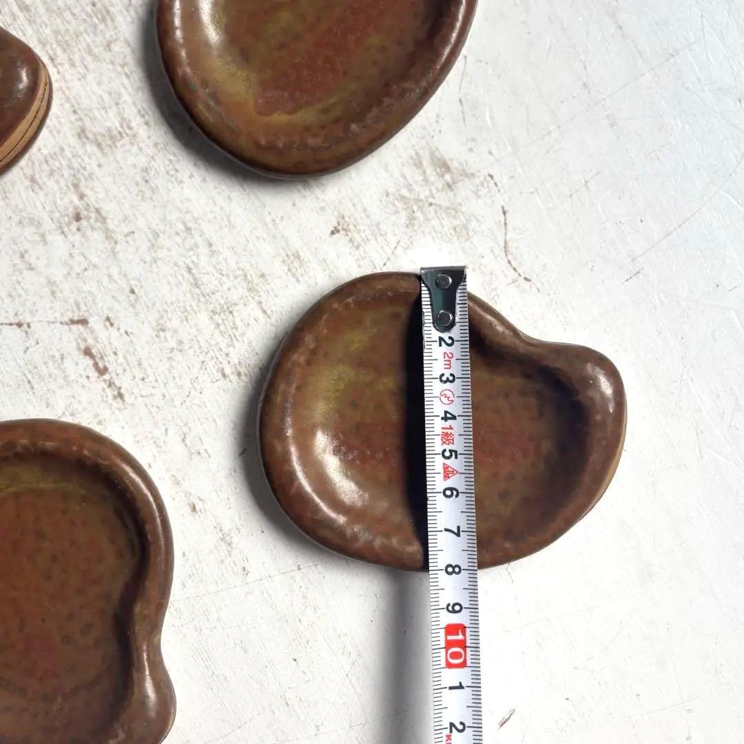 813 民芸 備前焼 作家作品 銘有 ヴィンテージ 豆皿 そら豆型小皿 5枚組