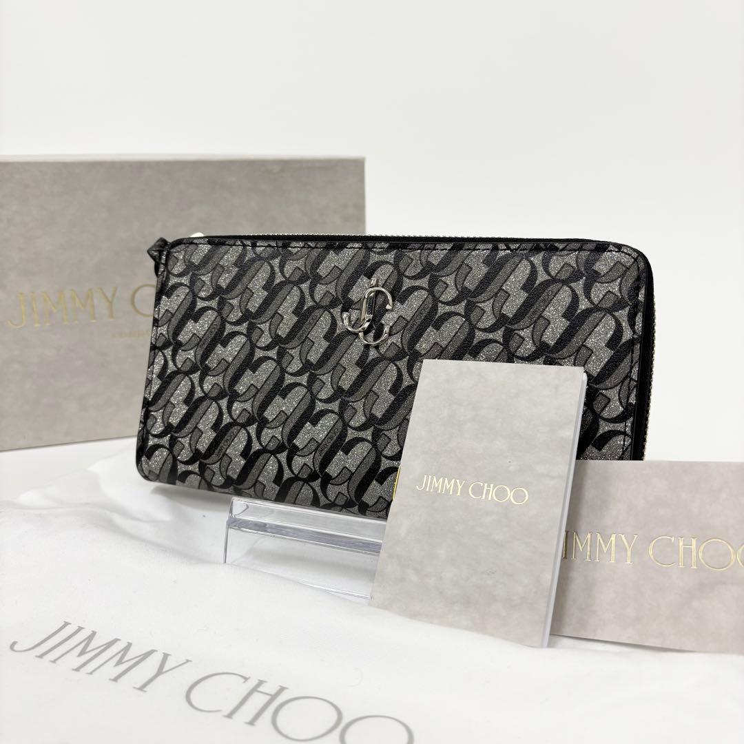 JIMMY CHOO ジミーチュウ グリッターレザー ラウンドファスナー 長財布