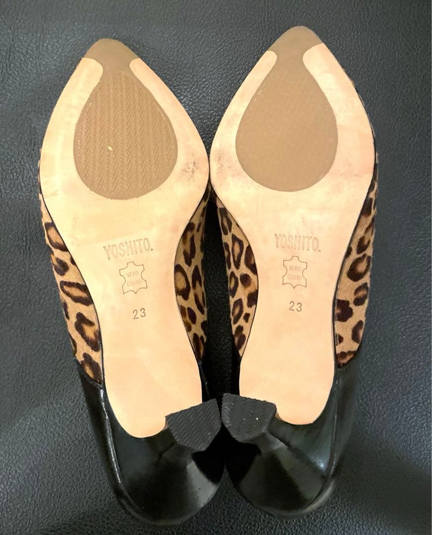 新品 未使用 希少 本革 婦人靴 パンプス ヒール ベージュ 23cm ヒョウ柄