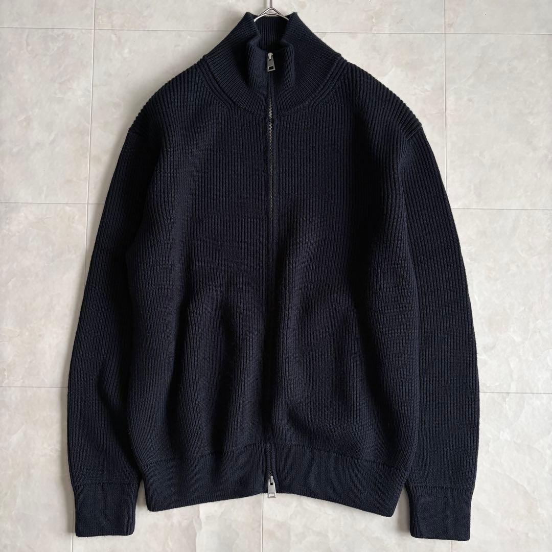 美品✨ ZARA ORIGINS ドライバーズニット 紺 L リブ ダブルジップ