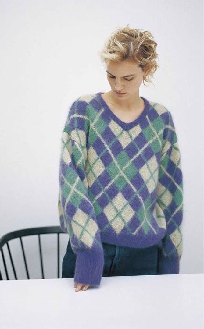 LOEFF / アーガイルシャギーモヘアＶネックニット