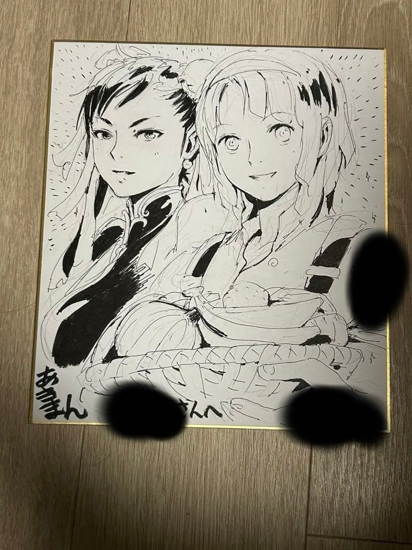 あきまん　直筆イラスト　色紙　春麗&ロラン