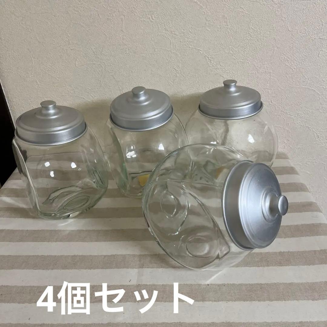 ガラス瓶　アンティーク　4個セット　駄菓子瓶　アルミ蓋
