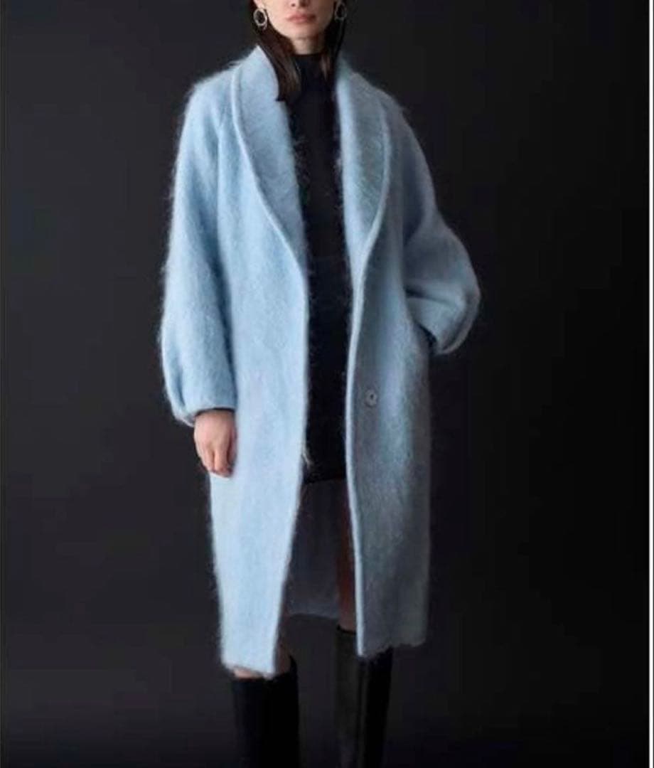 【SNIDEL】シャギーロングコート ブルー モヘア混