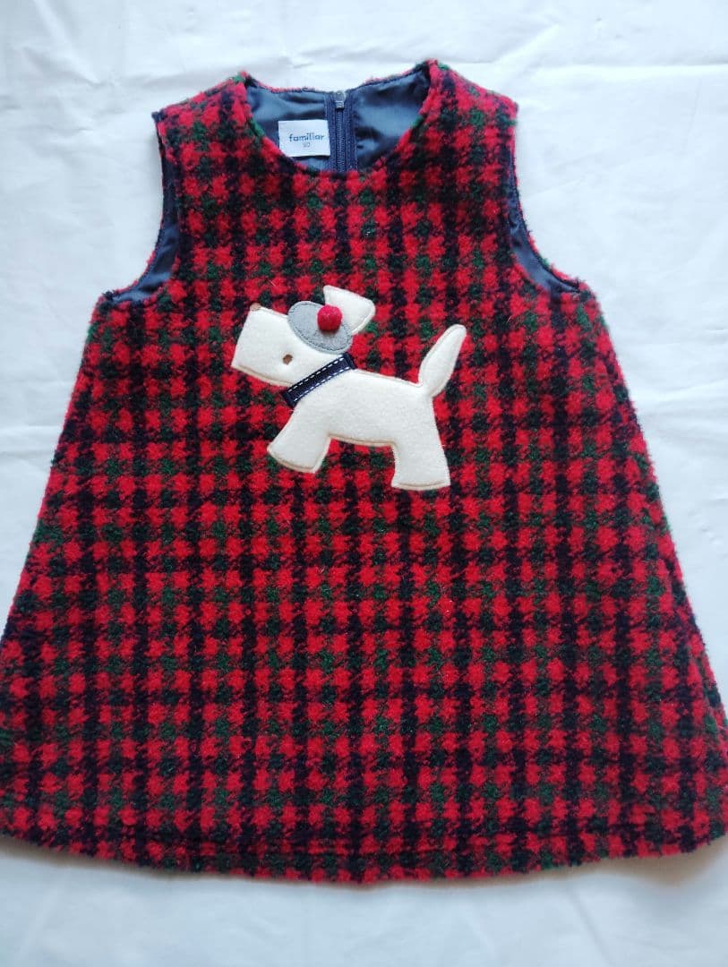 【美品】familiar ファミリア　赤・黒・チェック柄 ワンピース 80