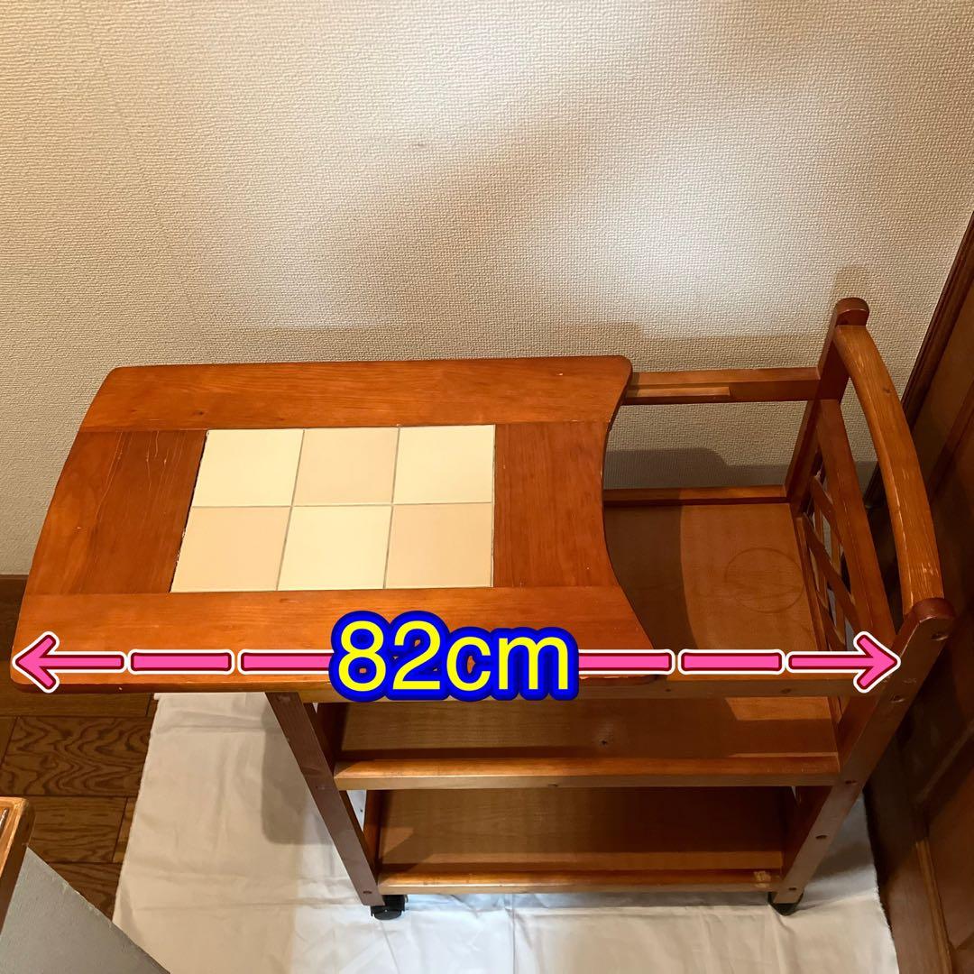 ☆値下げ☆ 木製キッチンワゴン キャスター付き タイル調天板　レトロ