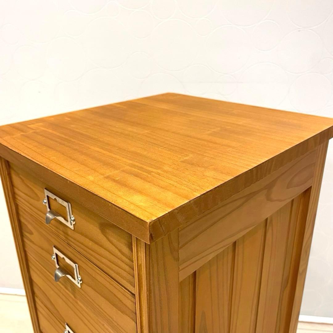 【美品】天然木 5段チェスト 書類収納 小引き出し 木製収納棚 北欧 ナチュラル