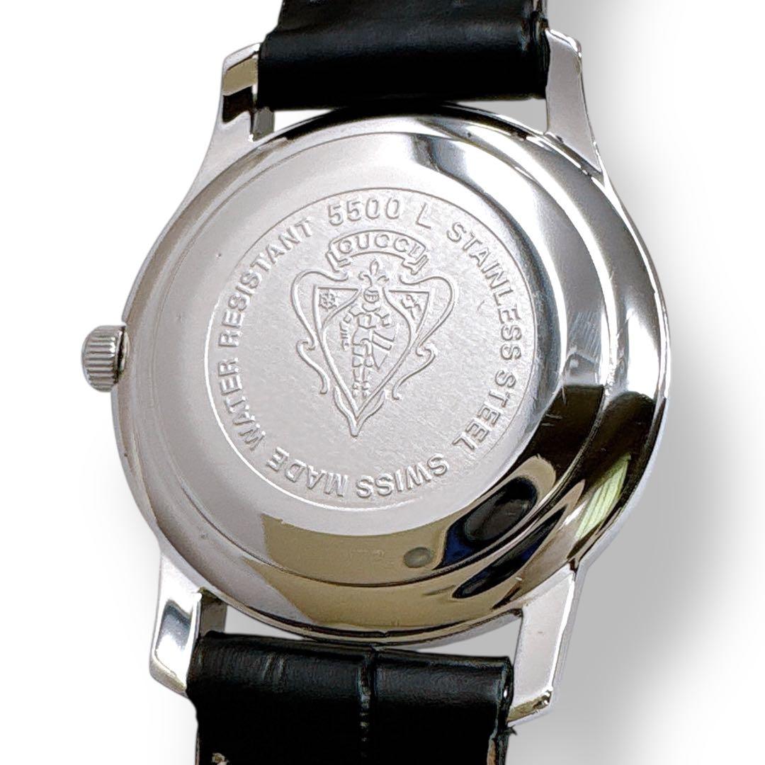 グッチ 5500L 革ベルト レザー クォーツ シルバー レディース 時計 美品