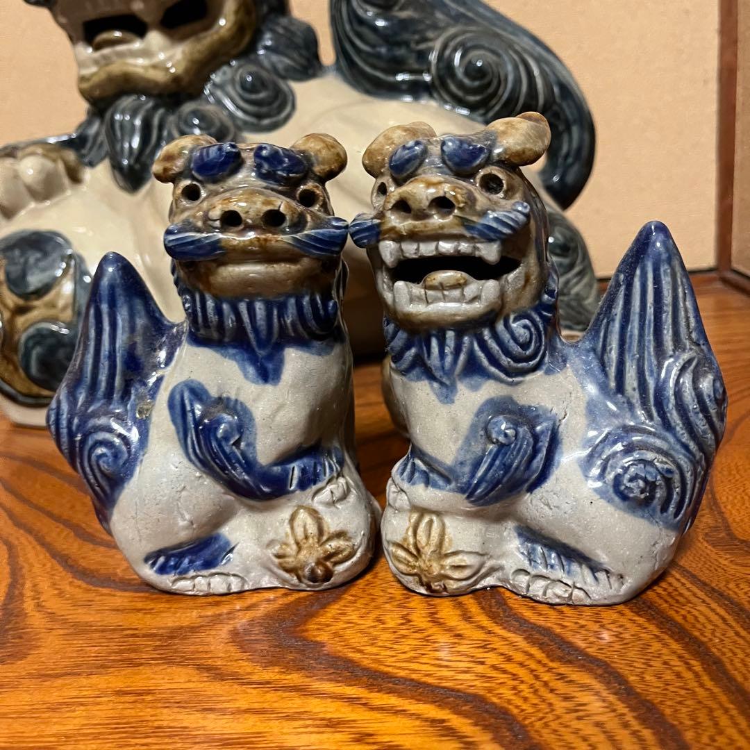 シーサー 置物 沖縄土産 土産 魔除 厄除 大小 3個セット 古い 琉球焼