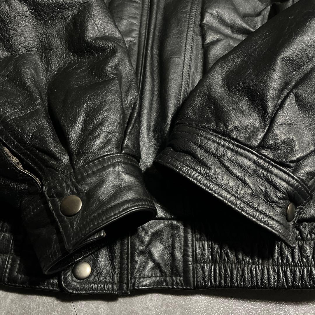 レザージャケット　ライダース　本革　ブラック　牛革　短丈　y2k 地図柄　90s