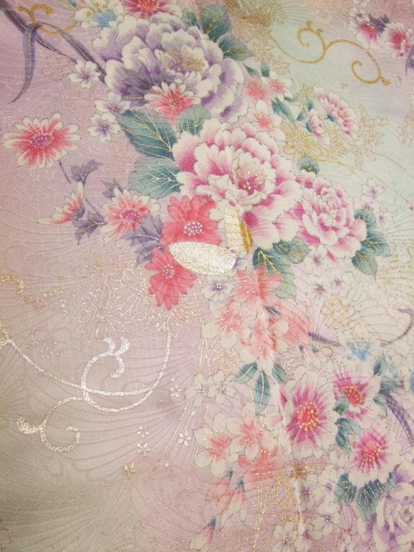 くすみパステル/唐草とブーケと蝶々/金彩銀彩/振袖フルセット　ｍ70　成人式