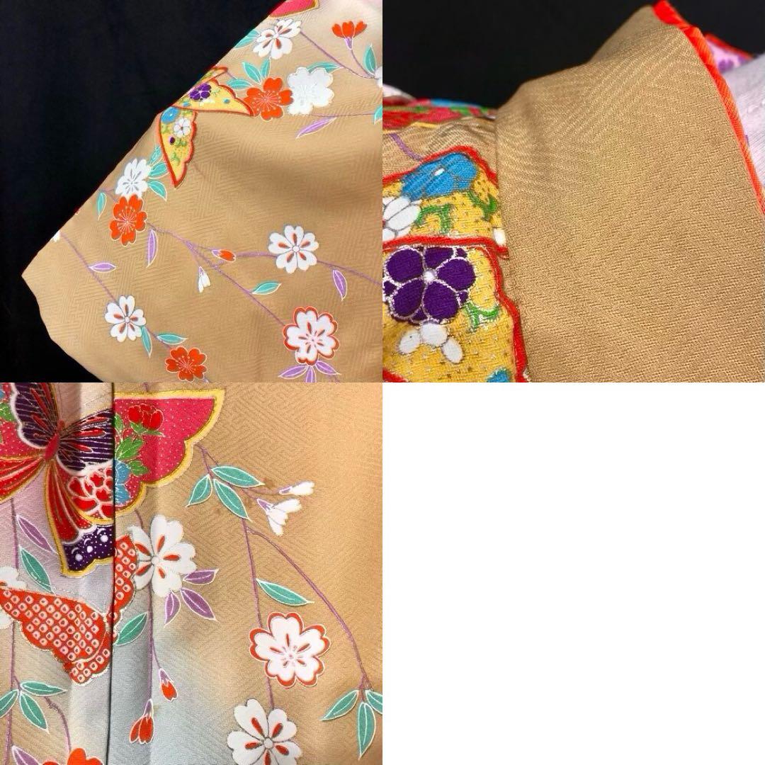 【正絹】七五三　7歳　暈し　舞蝶　四つ身　着物　作り帯　セット　女の子　753