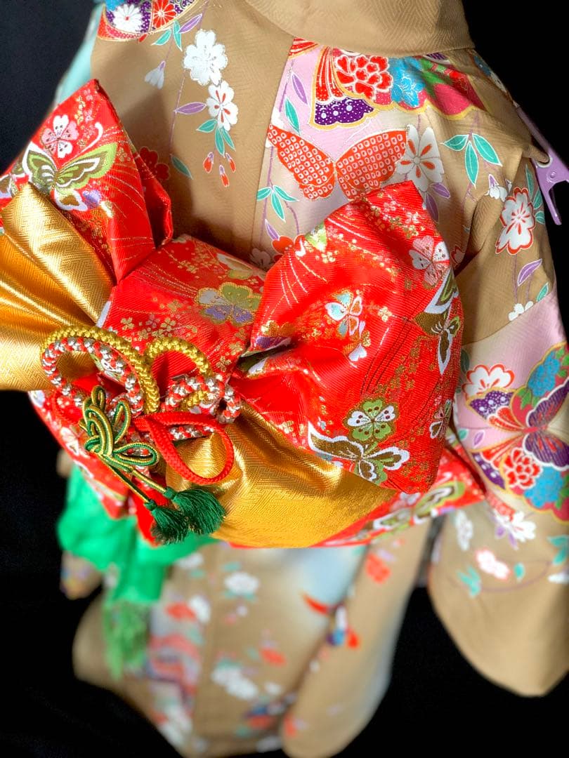 【正絹】七五三　7歳　暈し　舞蝶　四つ身　着物　作り帯　セット　女の子　753