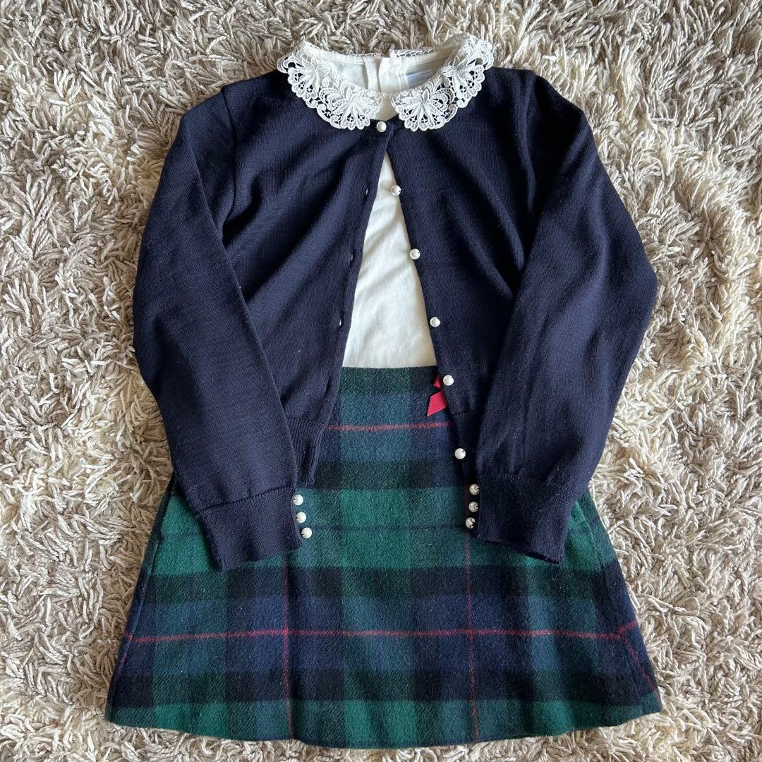 えり　美品　チェック柄スカート　タートル140 タイツ　セット