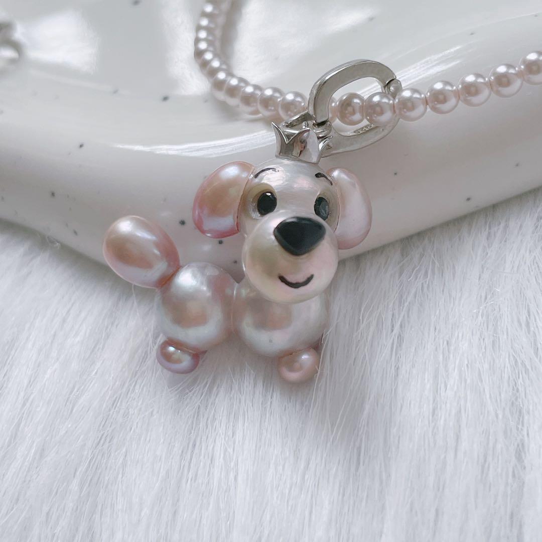 ワンちゃん　淡水バロックパールネックレス 犬　かわいい　ハンドメイド