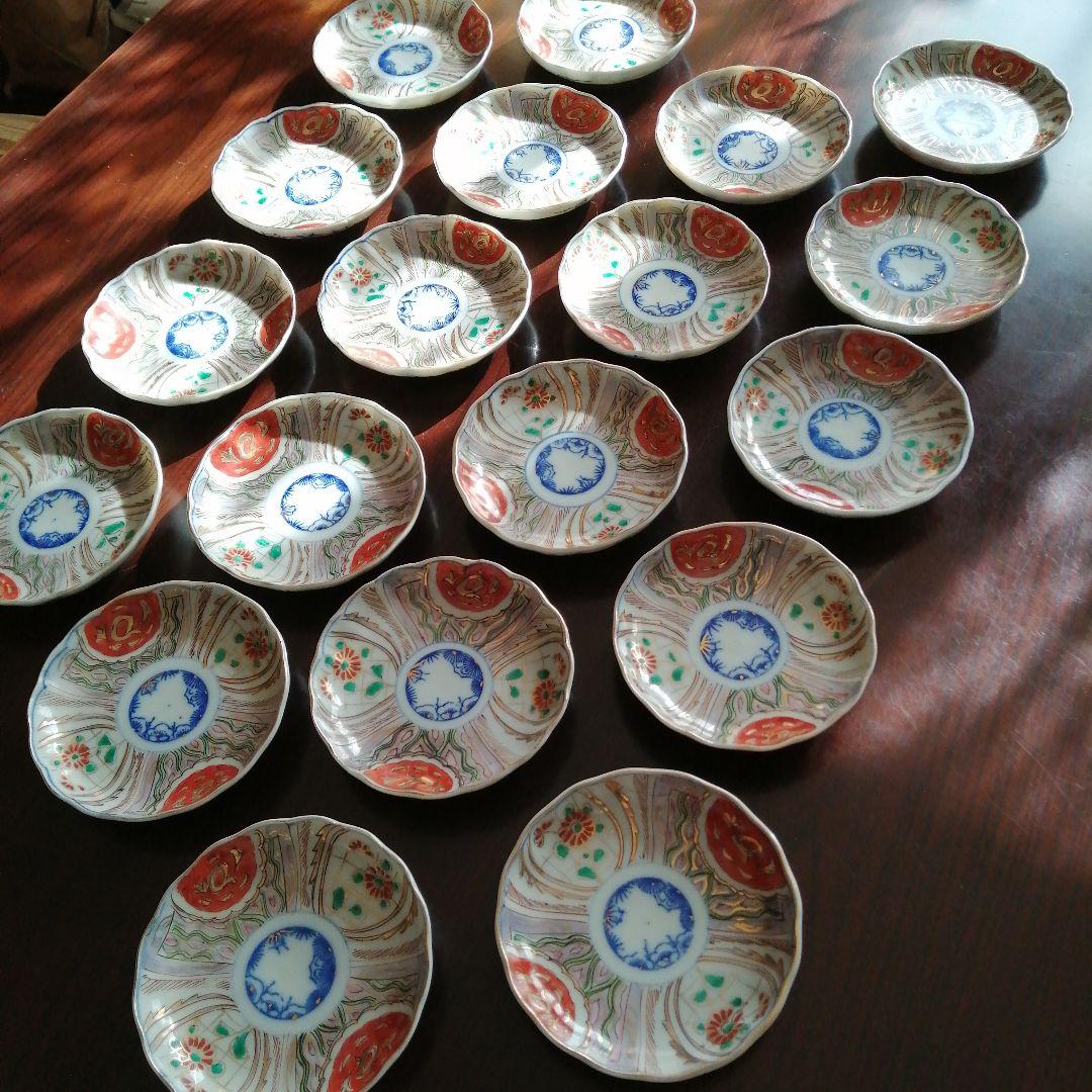 美濃焼　染付金彩錦小皿　19枚　12.4cm　大正期