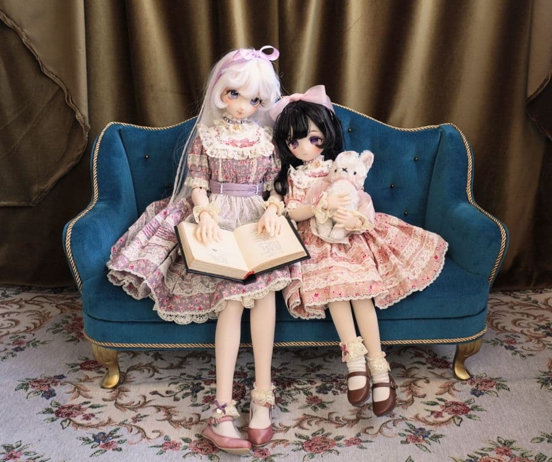 1/3サイズ ドール用ソファ ウィングチェア2.5人用 ピーコックブルー 椅子