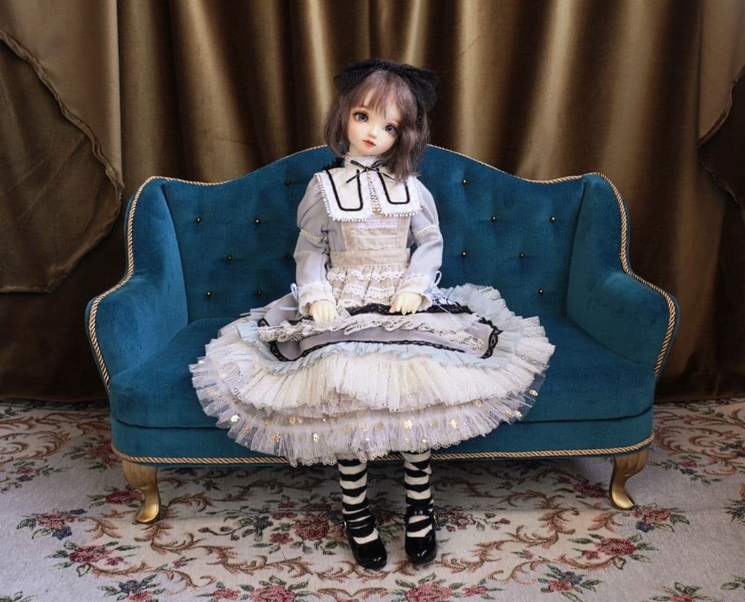 1/3サイズ ドール用ソファ ウィングチェア2.5人用 ピーコックブルー 椅子