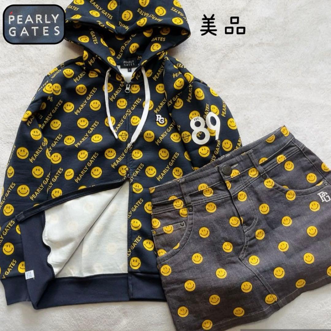美品　パーリーゲイツ　セットアップ　にこ　スマイル　パーカー　スカート　デニム