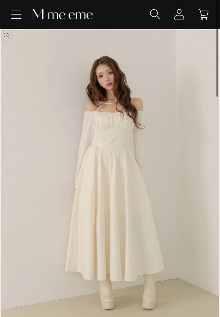 エムミーエメ　アイボリー オフショルダー フレアドレス