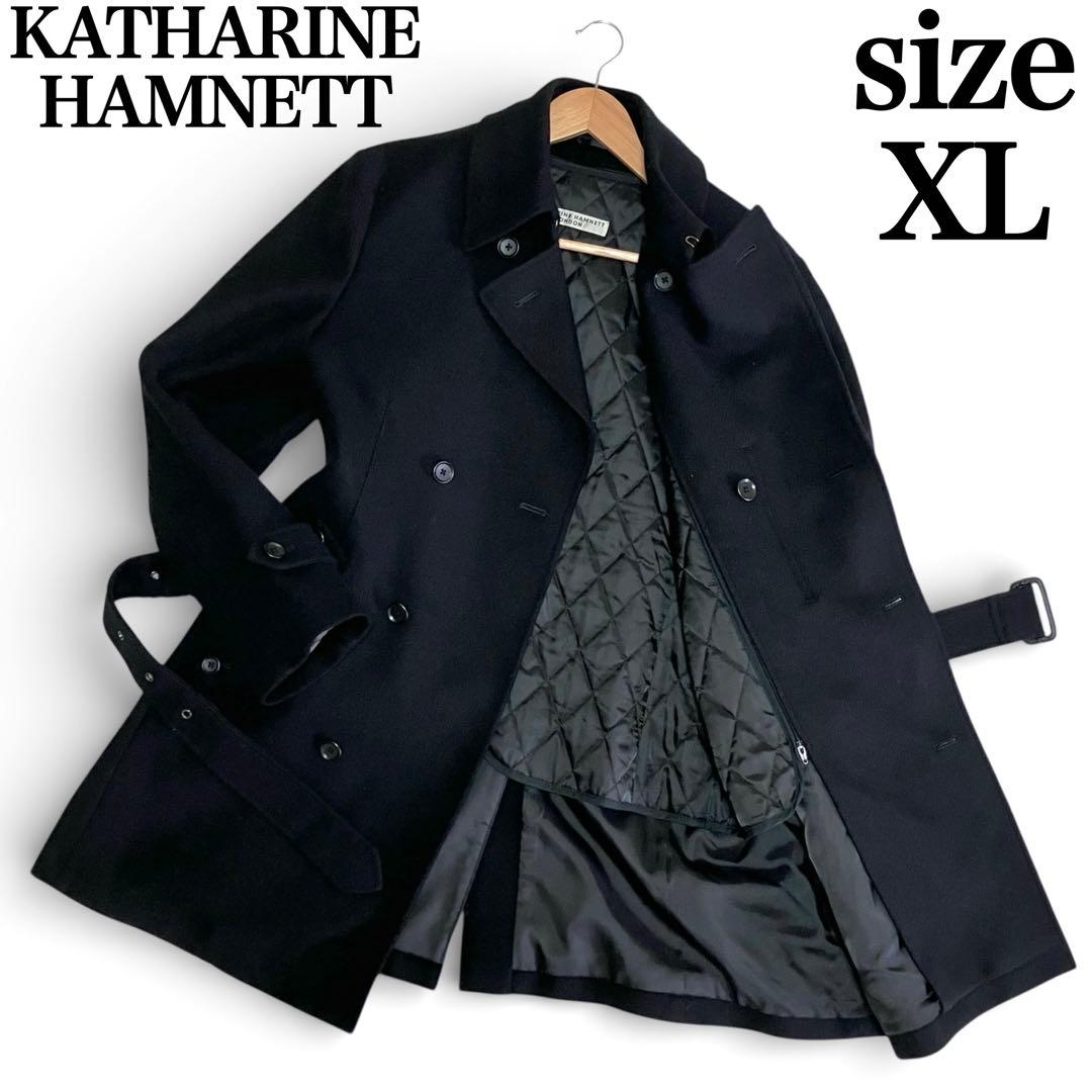 美品 キャサリンハムネット トレンチコート ウール ライナー ブラック XL