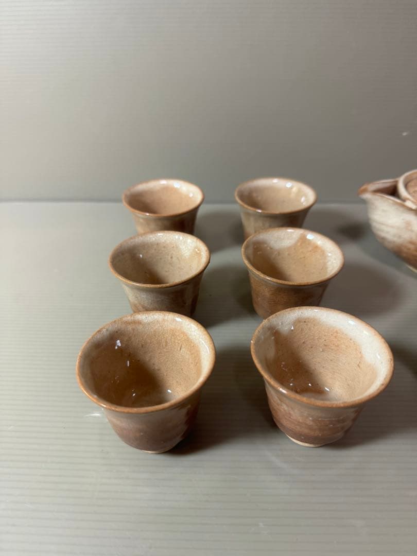 2865 萩焼　茶器セット　宝瓶1客　湯冷し1客　湯呑6客　未使用