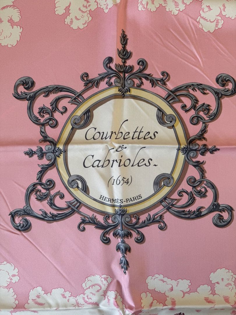 エルメス カレ90クールベットとカブリオレ ピンク シルクスカーフ 箱付