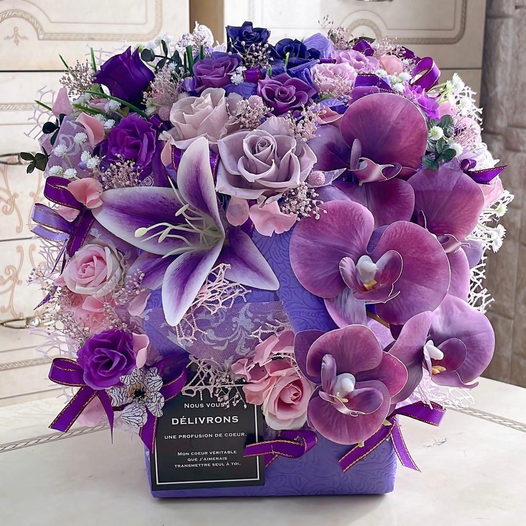 ✨特大✨ 大人気✨ミックスバラプリザ＆胡蝶蘭、ユリアーティシャルフラワーアレンジ