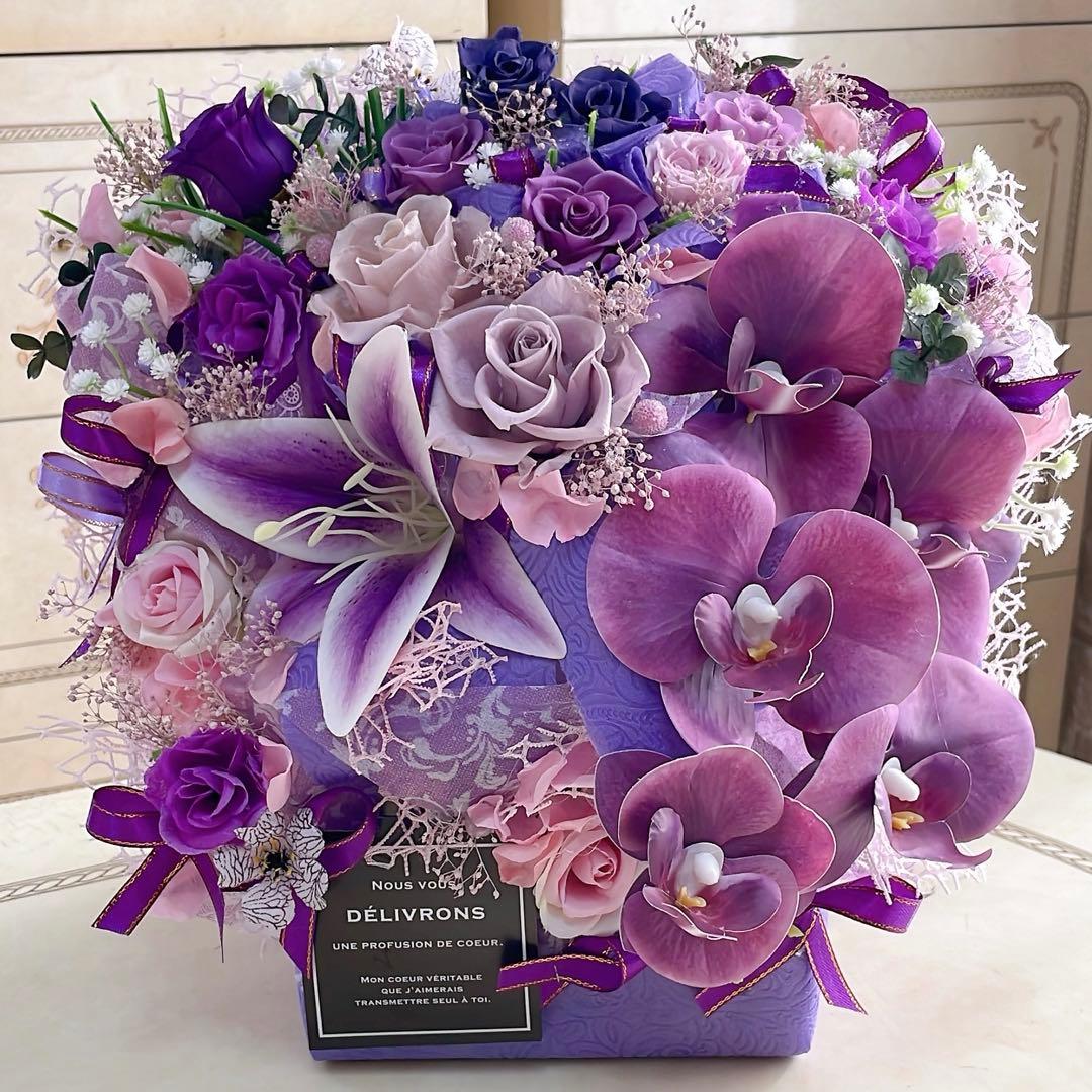 ✨特大✨ 大人気✨ミックスバラプリザ＆胡蝶蘭、ユリアーティシャルフラワーアレンジ