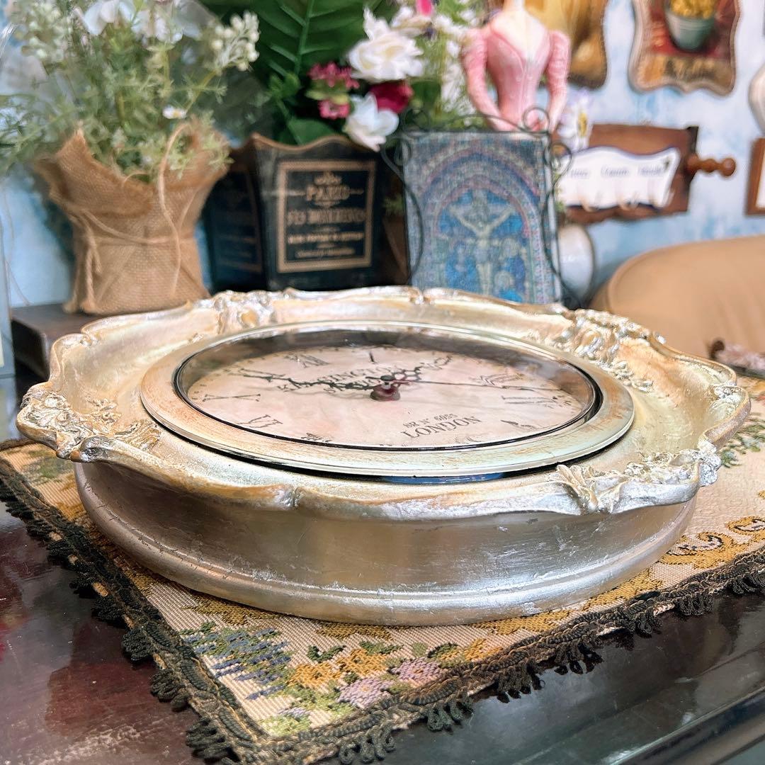 フレンチアンティーク調 ウォールデコレーション クロック 壁掛け時計 SV