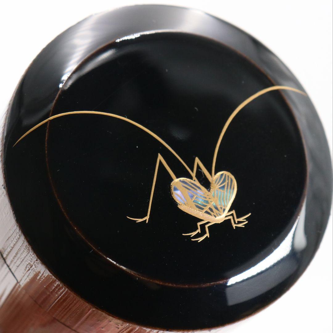 野村政寛(香庵)作 竹塗鈴虫蒔絵 雪吹 薄茶器 茶道具 共箱　V923　N7