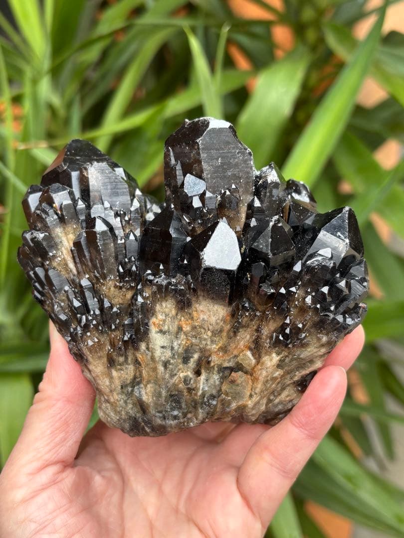 モリオン　黒水晶　キャンドルクォーツ　クラスター　1037g 姿が美しい