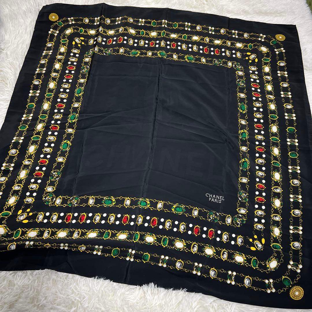 フランス製　CHANEL シャネル　宝石柄　大判スカーフ