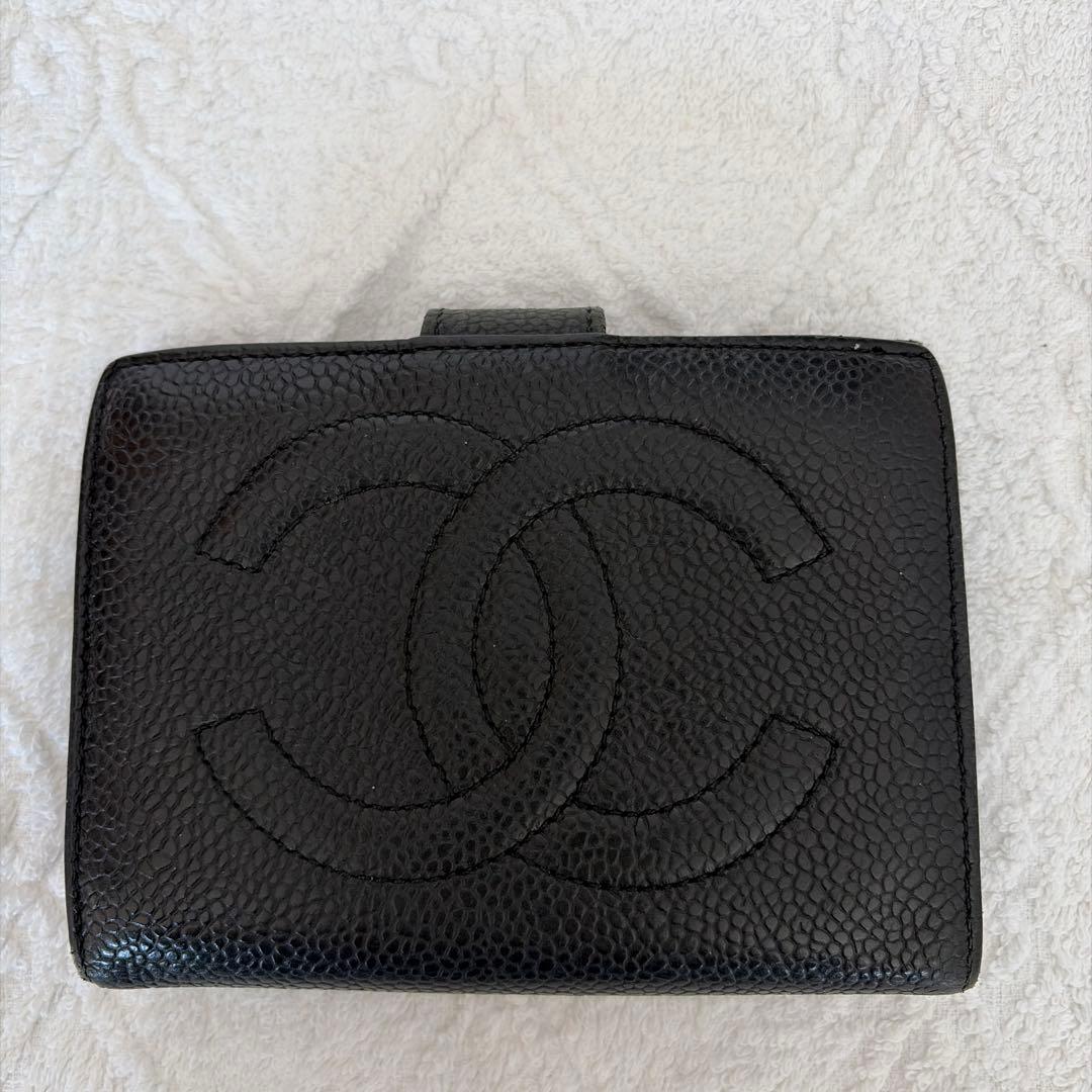 CHANEL キャビアスキンブラックレザー 二つ折り財布