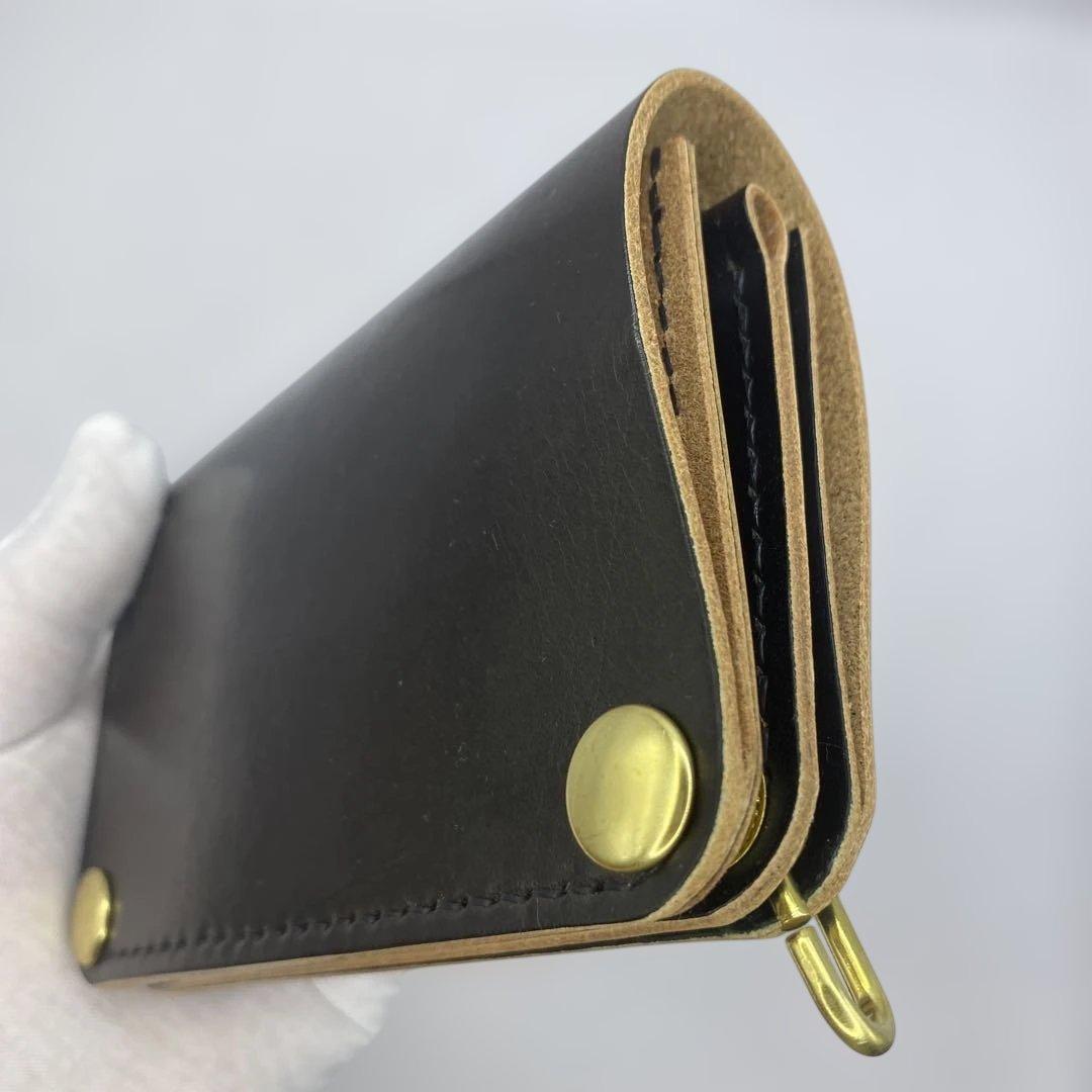 値下【無骨x上質 お札折らず収納】 丘染ブラック 手染ミドルトラッカーウォレット