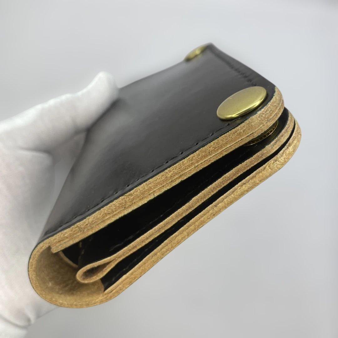 値下【無骨x上質 お札折らず収納】 丘染ブラック 手染ミドルトラッカーウォレット