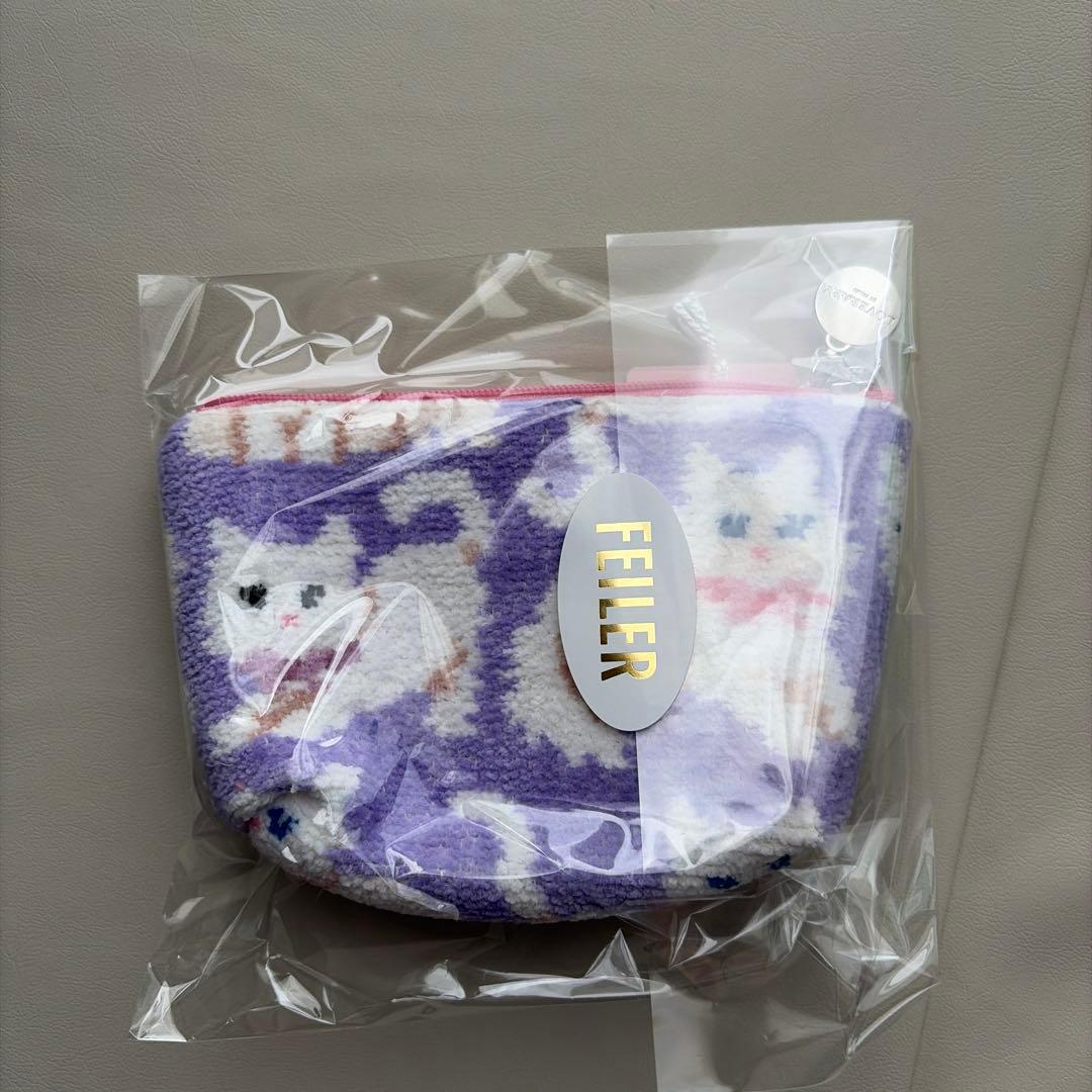 フェイラー　LOVERARY モフモフネコチャン　舟型ポーチS WEB限定