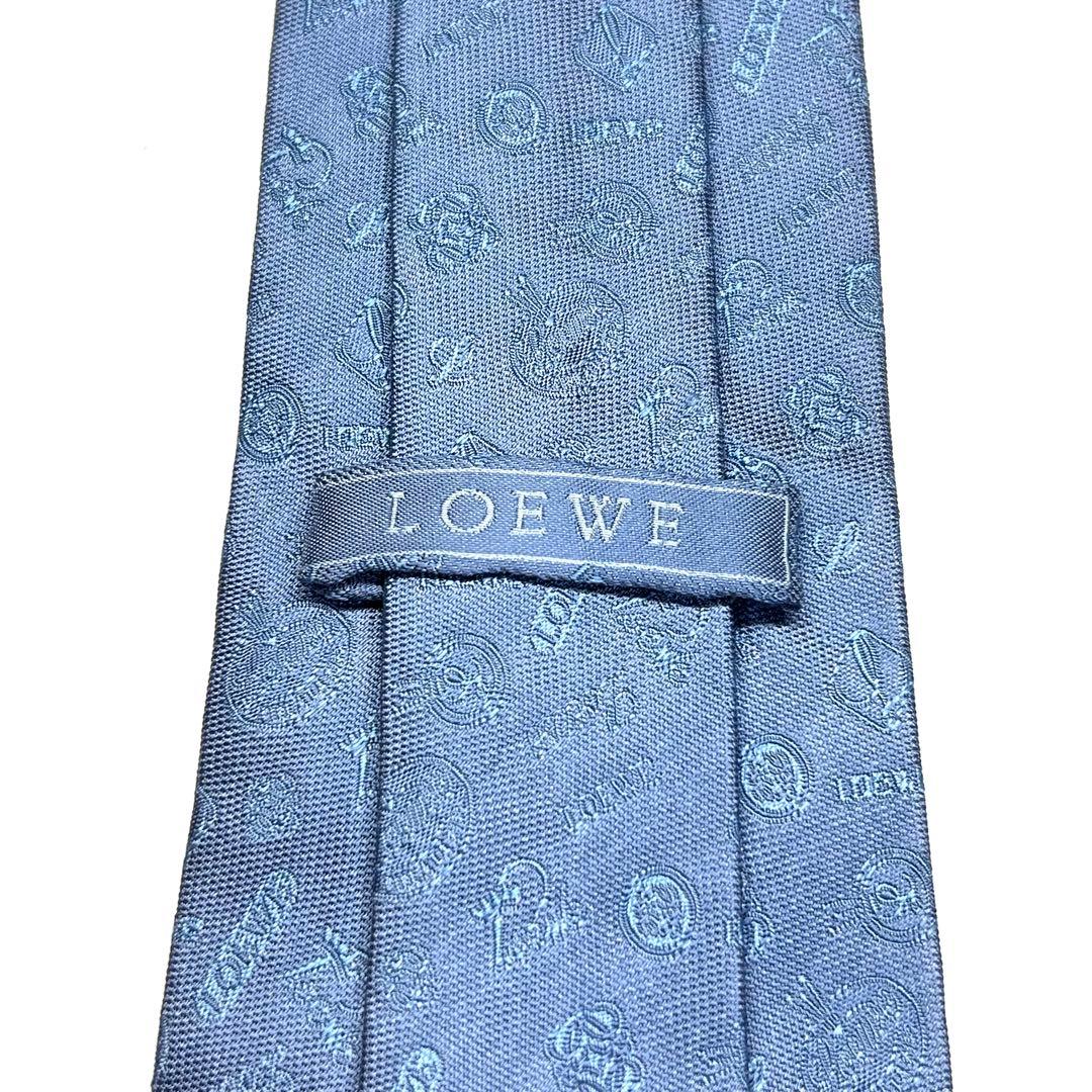 【未使用に近い✨】ロエベ ネクタイ ライトブルー ロゴ アナグラム 生地 高級