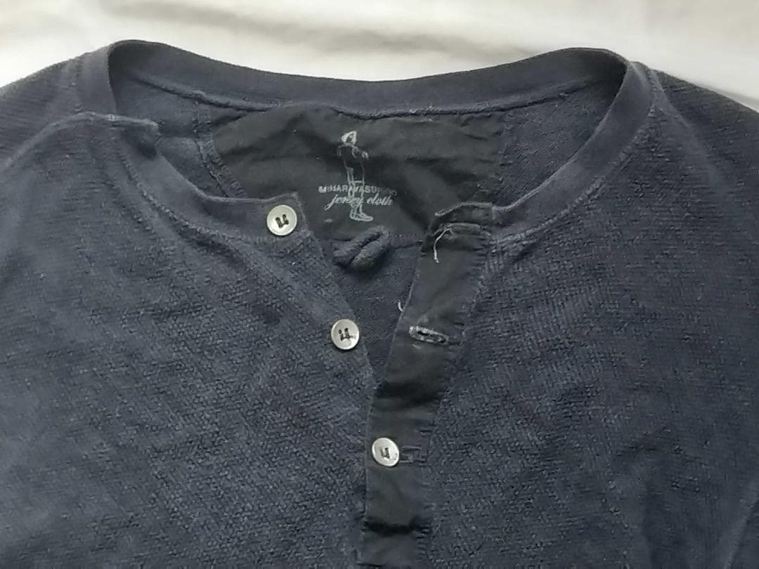 【値下 美品 ミハラヤスヒロ】ヘンリーネック アシンメトリーカットソー ネイビー