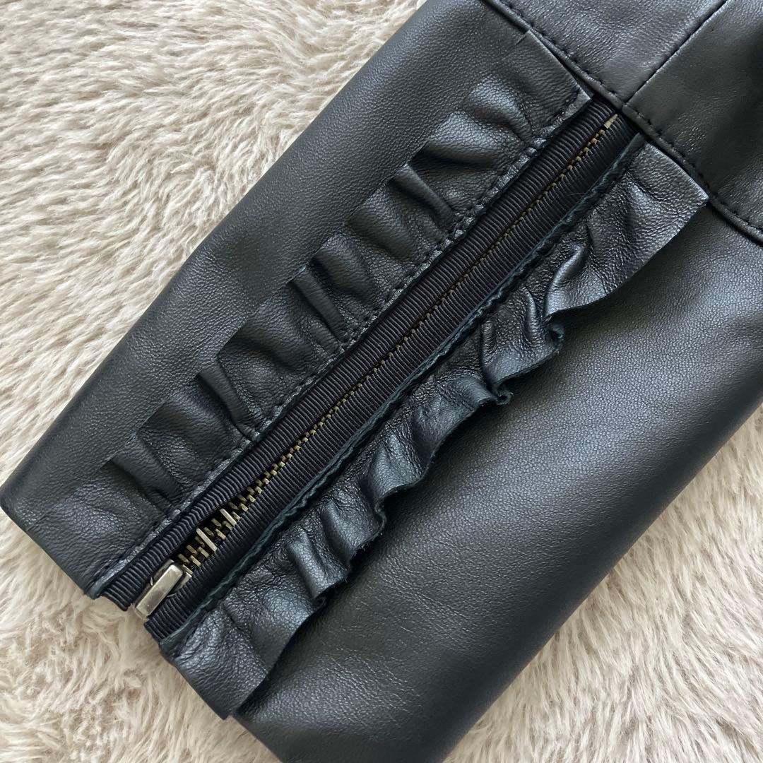 LANVIN ランバンオンブルー フリル付きレザージャケット 38