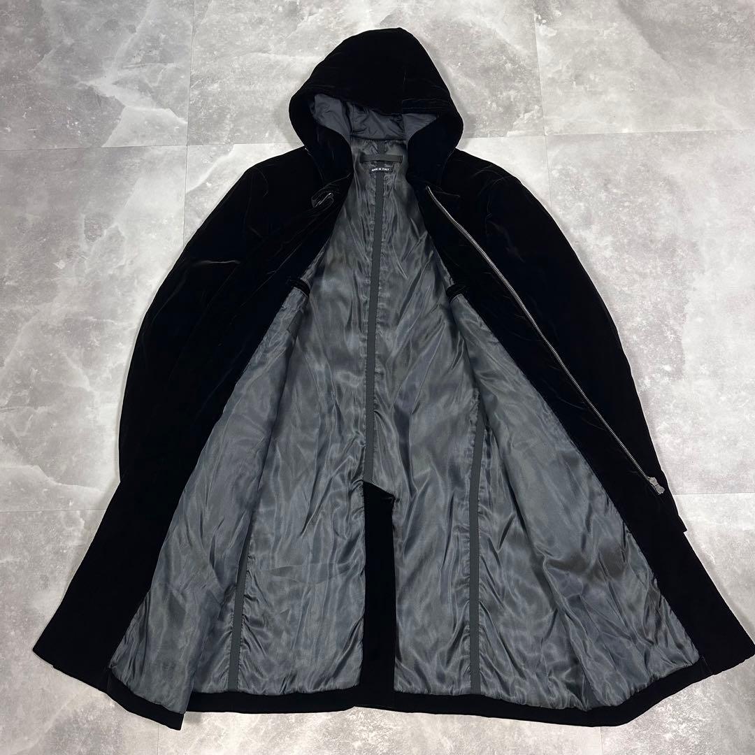 Giorgio Armani ベルベット ロングコート フード付き ベロア