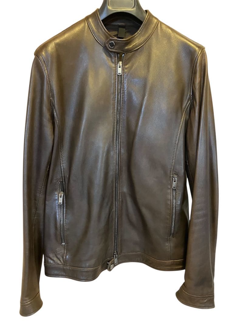 タリアトーレラムレザーシングルライダースブラウン茶46 エンメティjuri