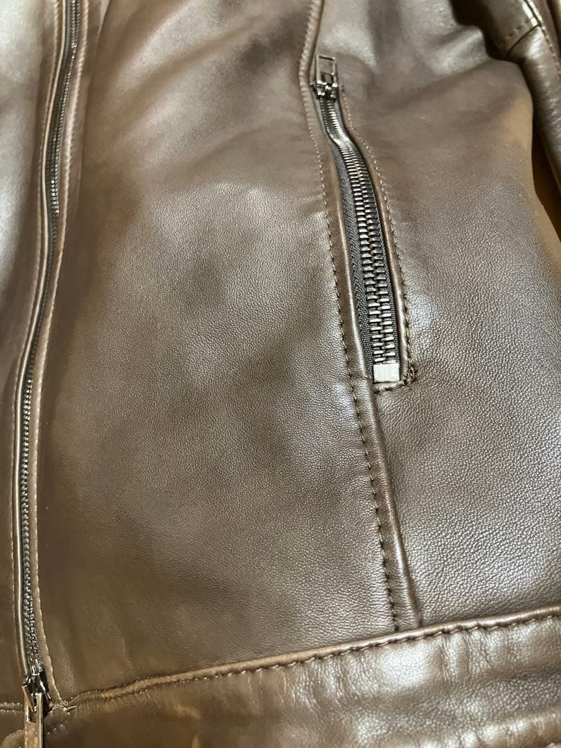 タリアトーレラムレザーシングルライダースブラウン茶46 エンメティjuri